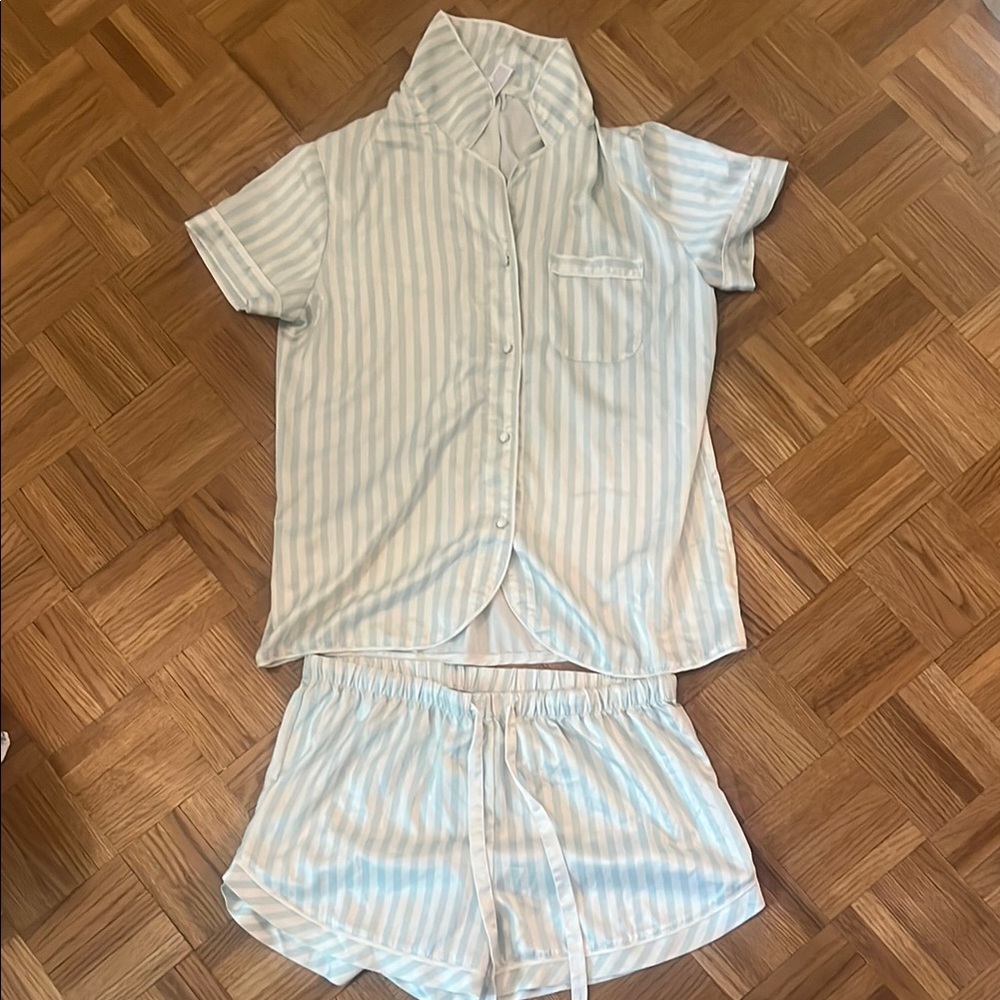 Stars Above Light Blue and White Striped Pajama Set